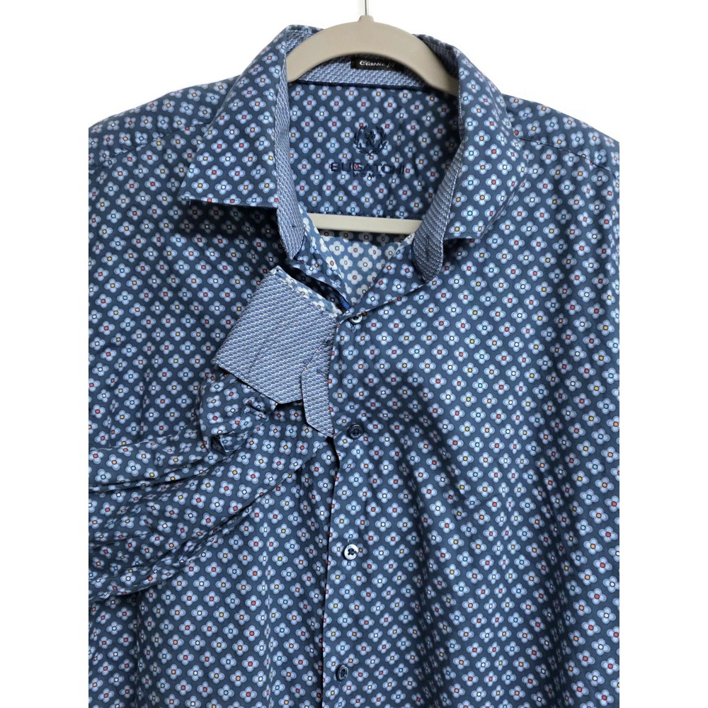 Bugatchi Uomo Mens Blue Floral Geometric Classic Fit Button Down Shirt XL